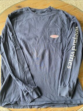 Vineyard Vines Navy Long-Sleeve Pocket Tee with Sleeve Logo